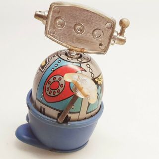 ANGRY EGG ROBOT wind UP clockwork tin space robot toy lithography 1970 ' s vintage 2