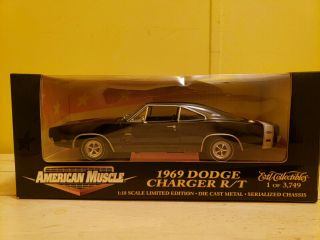 Ertl 1969 Dodge Charger R/t 1/18 Diecast Black W/ White Stripe -