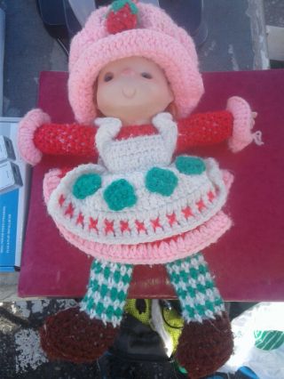 22 " Strawberry Shortcake Doll Vintage Handmade Crocheted Plush Toy B173