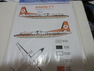 Hawkeye Models 1/72nd Scale Ansett Airlines F - 27 Red Tail Decal Cds 091
