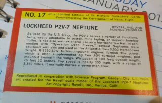 Revell ?1961 Naval Flight Collector Cards USS CANBERRA & LOCKHEED P2V - 7 NEPTUNE 3