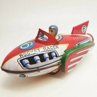 Rocket Racer Tin Friction Space Robot Toy Lithography 1970s Vintage