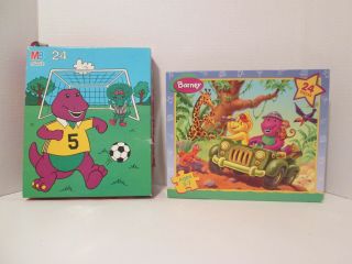 2 Barney The Dinosaur Puzzles Baby Bop Bj Soccer Jeep Animal Safari Preschool