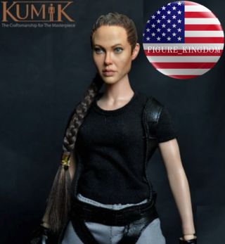 1/6 Angelina Jolie Lara Croft Head Sculpt Kumik 13 - 54 For 12 " Hot Toys Phicen