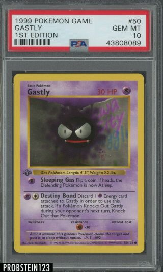 1999 Pokemon Game 1st Edition 50 Gastly Psa 10 Gem