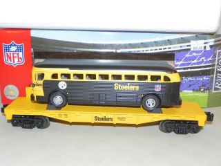 Mth O Ga Nfl Pittsburgh Steelers Flat Car W/ Diecast Bus 30 - 76220 Lnib
