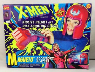 Vintage 1994 Toybiz X - Men Magneto Kidsize Helmet & Disk - Shooting Glove Nos