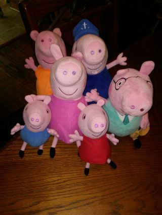Peppa Pig Plush Family Of Six.  6 " To 12 " Tall.