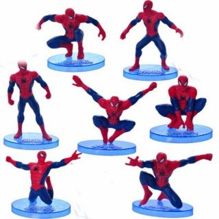 Spiderman 7 Piece Set Birthday Cake Topper Action Figures Toy Set Cup Cake Top