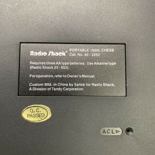 Radio Shack Portable Sensory Chess Computer 1650L Travel Electronic Fun Game 8
