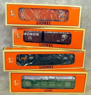 4 Lionel Fright Train Cars Gondola 2 - Box Cars 1 Stock Car O/o - 27 Guage Nib