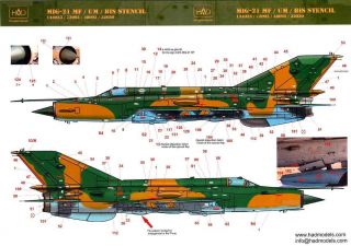 Hungarian Aero Decals 1/48 Russian Mikoyan Mig - 21 Fighter Stencils