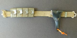 Vintage 1964 Gi Joe Hasbro Tan Belt W/ Gun Holster And Gold Button Ammo Pouch