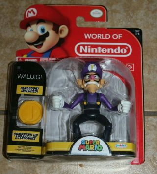 World Of Nintendo Waluigi W Coin 4 " Figure Mario Bros 4.  5 Inch Series 1 - 5