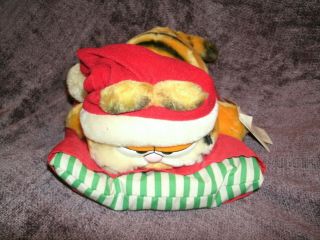 Garfield 1981 Plush Cat On Pillow Wearing Santa Hat Dakin Stuffed Toy W/ Tag 80s