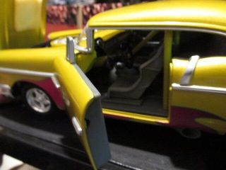 100 Hot Wheels Collectibles 1/18 Custom ' 57 Chevy Car Yellow w/Flames bel - air 5