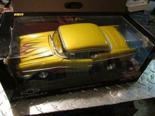 100 Hot Wheels Collectibles 1/18 Custom ' 57 Chevy Car Yellow w/Flames bel - air 7