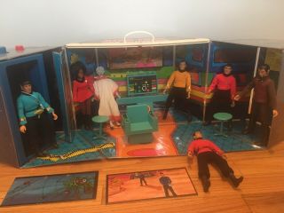 1975 Mego Star Trek Bridge Playset And Seven Figures