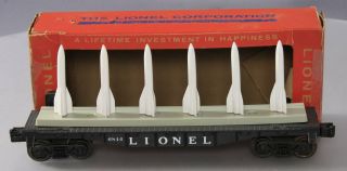 Lionel 6844 Black Flatcar With 6 Small White Missiles/box