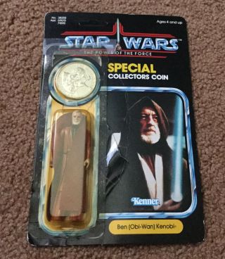 Unpunched Card Ben Obi - Wan Kenobi 1984 Coin Power Of The Force Star Wars Kenner