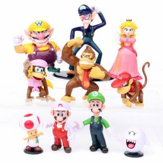 10x Mario Bros Peach Toad Luigi Yoshi Action Figures Doll Cake Topper Toy