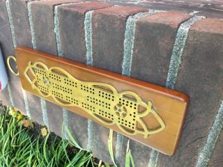 BRONZE AND WOOD HANGING CRIBBAGE BOARD CIRCA 1920 ' S 2