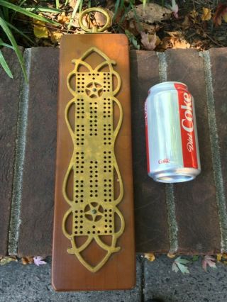 BRONZE AND WOOD HANGING CRIBBAGE BOARD CIRCA 1920 ' S 3