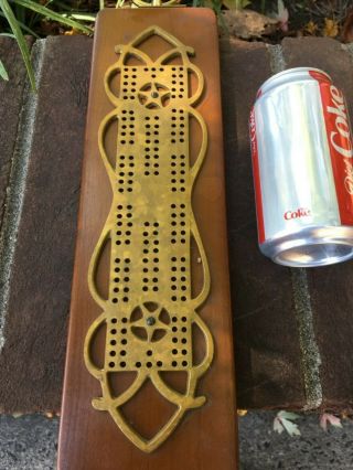 BRONZE AND WOOD HANGING CRIBBAGE BOARD CIRCA 1920 ' S 4