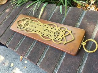 BRONZE AND WOOD HANGING CRIBBAGE BOARD CIRCA 1920 ' S 8