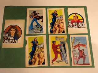 Set Of 7 - 1976 Six Million Dollar Man / Bionic Woman Stickers - General Mills