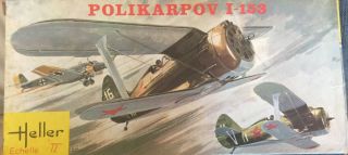 Vintage 1/72 Heller L099 Polikarpov I - 153 Chaika Soviet Biplane Open Box.