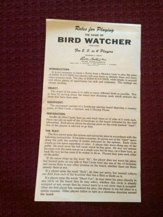 Vintage 1958 GAME OF BIRD WATCHER by Parker Brothers Board Game - COMPLETE 5