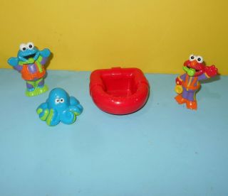 1996 Tyco Sesame Street Plastic Toys Elmo Cookie Monster Scuba W/ Octopus