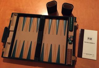 Pierre Cardin Vintage Backgammon Travel Case Game Green & Tan 10 5/8 X 8 Inches