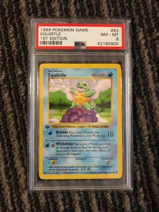 Squirtle - 1st Edition Shadowless - Base Set - Psa 8 - 63/102 - Pokemon