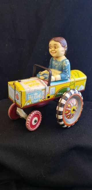 Vintage Antique Tin Litho Wind Up Toy Roundabout Tractor Marx 1940s