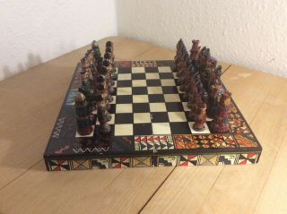 Spanish Conquistadors Vs Mayan Aztecs Teracotta Chess Set With Folding Board