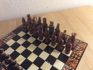Spanish Conquistadors vs Mayan Aztecs Teracotta chess set with folding board 2