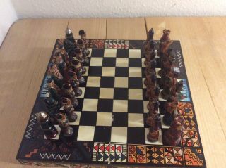 Spanish Conquistadors vs Mayan Aztecs Teracotta chess set with folding board 4