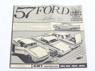 1957 Ford Fairlane 500 Vintage 1960s Amt 1:25 Scale Model Kit Open Box,