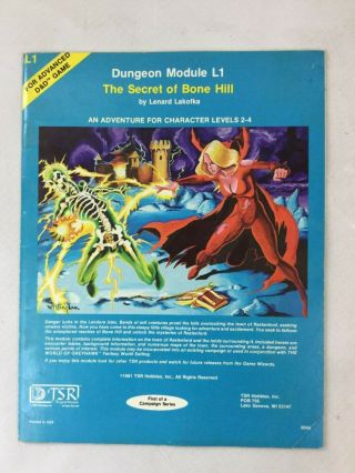 Dungeon Module L1 The Secret Of Bone Hill By Lakofka Advanced D&d 1981 Rare Tsr