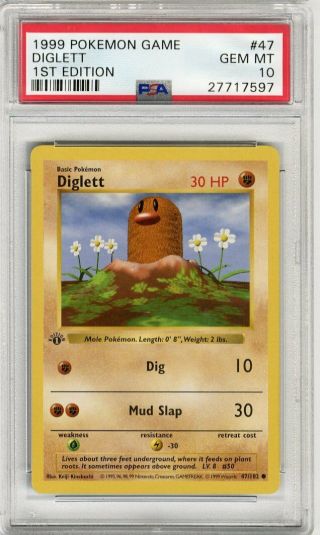 1999 Pokemon Game 1st Edition Diglett 47 Psa 10 Gem