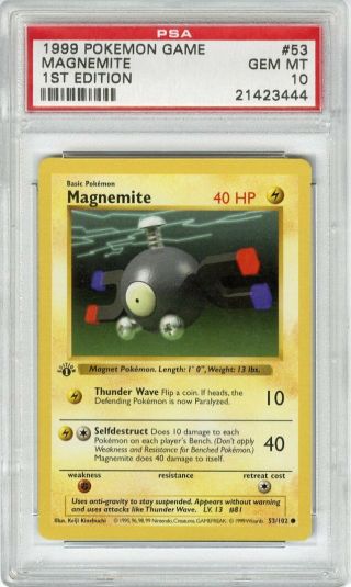 1999 Pokemon Game 1st Edition Magnemite 53 Psa 10 Gem