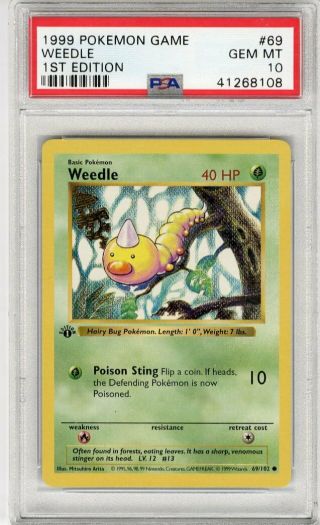 1999 Pokemon Game 1st Edition Weedle 69 Psa 10 Gem