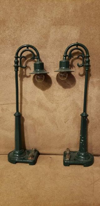 Lionel Train Prewar 58 Gooseneck Green Street Lamps O Gauge Pair Vintage