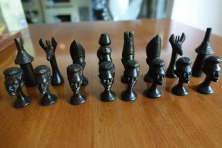 Chess Set.  A Hand - Carved African Chess Set in Wood 6