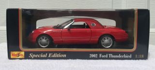 1:18th Scale Red 2002 Ford Thunderbird Convertible.  T - Bird Diecast Car By Maisto