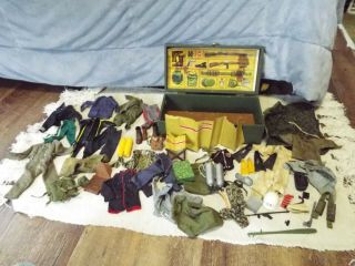 Vintage 1964 Gi Joe Clothing And Accessories - W/ Wooden Foot Locker