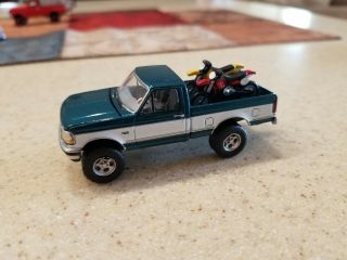 Custom Lifted 1993 Ford F - 150 4x4 With 2 Dirt Bikes.  1/64 Johnny Lightening