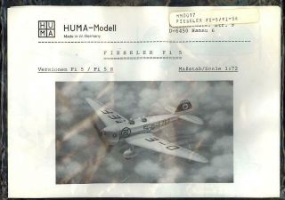 1/72 Huma Models Fieseler Fi - 5 German Sport Plane & Trainer